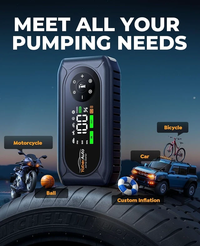 Alt view image 6 of 6 - 5000A Car Jump Starter with Air Compressor, 150PSI Tire Inflator