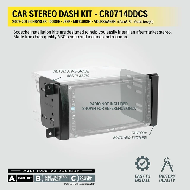 Alt view image 4 of 7 - CR0714DDCS Double DIN Radio Install Dash Kit Compatible with Select 2007-19 Chrysler, Dodge or Jeep Vehicles - Complete Car Stereo Installation Kit - See Fit Guide in Images to Verify Vehicle