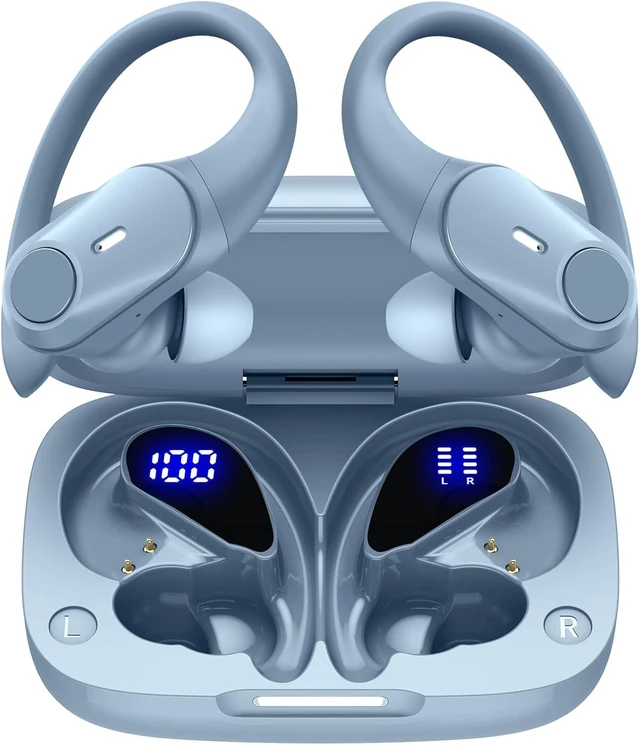Main image of Active Noise Cancelling Ear Buds Wireless Bluetooth Headphones 80H Playtime Display Charging Case 50dB ANC Over Earhooks Earbuds with Hi-Res Sound Clear Calls for Sport Running Gym Workout Sierra Blue
