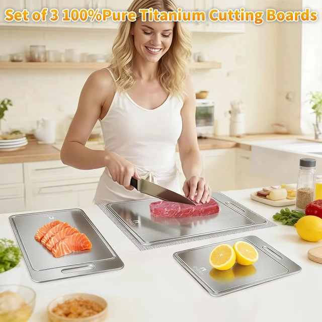 Alt view image 2 of 7 - 3Pcs Scratch-resistant Titanium Cutting Board with Juice Grooves