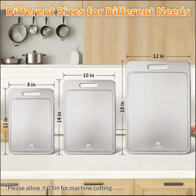 Alt view image 3 of 7 - 3Pcs Scratch-resistant Titanium Cutting Board with Juice Grooves