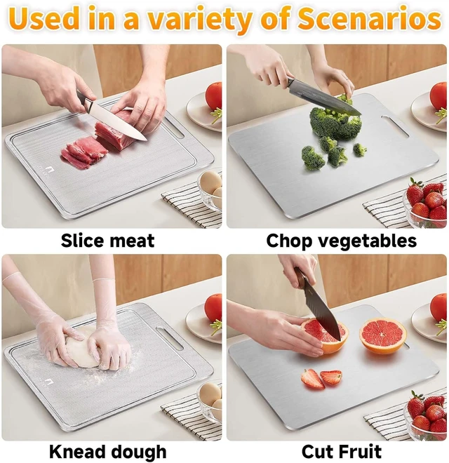 Alt view image 7 of 7 - 3Pcs Scratch-resistant Titanium Cutting Board with Juice Grooves