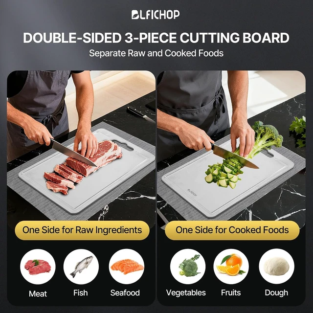 Alt view image 2 of 7 - 3-Piece Titanium Cutting Board Set with Juice Groove for Kitchen