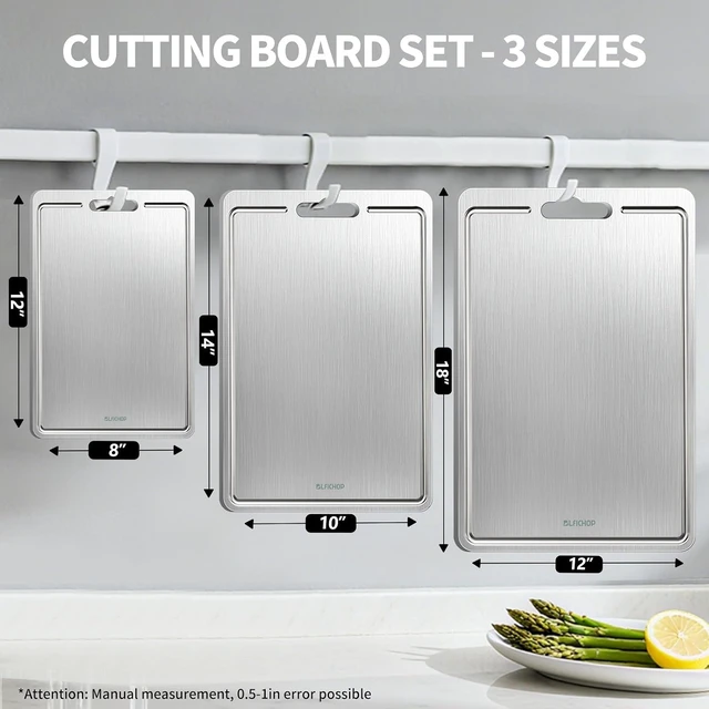 Alt view image 3 of 7 - 3-Piece Titanium Cutting Board Set with Juice Groove for Kitchen