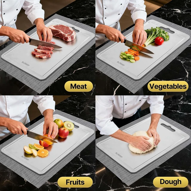Alt view image 6 of 7 - 3-Piece Titanium Cutting Board Set with Juice Groove for Kitchen