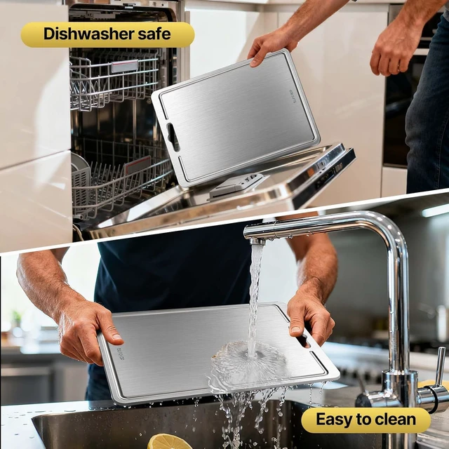 Alt view image 7 of 7 - 3-Piece Titanium Cutting Board Set with Juice Groove for Kitchen