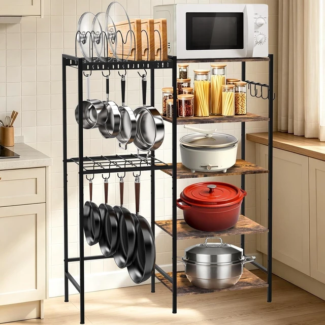 Main image of Pot and Pan Organizer Rack with Lids Holder, 5-Tier Kitchen Cookware Storage Shelf, Adjustable Freestanding Pot Rack for Kitchen, Pantry & Dining Room