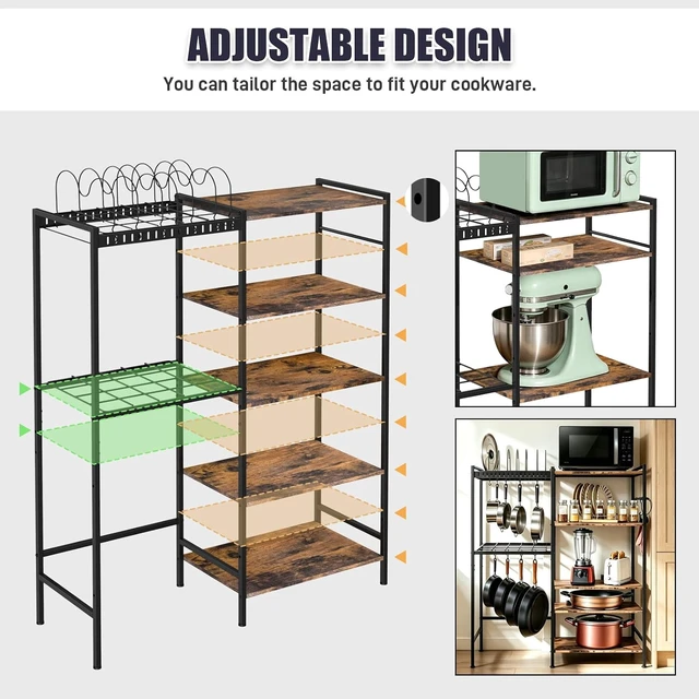 Alt view image 4 of 7 - Pot and Pan Organizer Rack with Lids Holder, 5-Tier Kitchen Cookware Storage Shelf, Adjustable Freestanding Pot Rack for Kitchen, Pantry & Dining Room