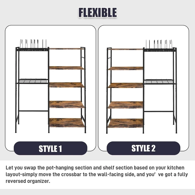 Alt view image 6 of 7 - Pot and Pan Organizer Rack with Lids Holder, 5-Tier Kitchen Cookware Storage Shelf, Adjustable Freestanding Pot Rack for Kitchen, Pantry & Dining Room