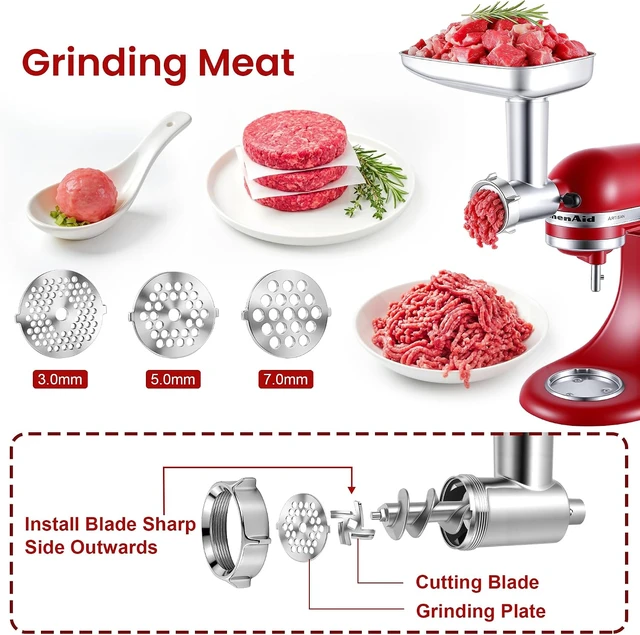Alt view image 3 of 7 - Stainless Steel Meat Grinder Attachment for KitchenAid Mixers