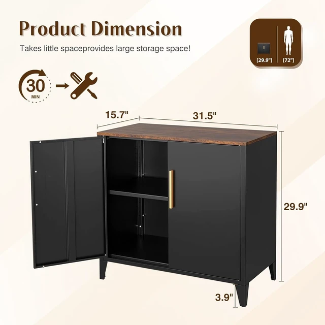 Alt view image 3 of 7 - Metal Storage Cabinet with Doors, Small Kitchen Office Credenza