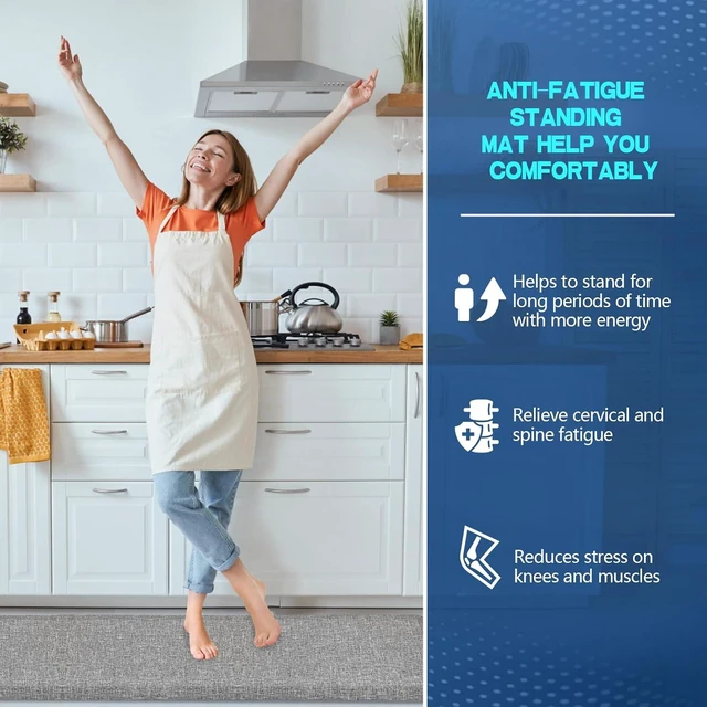 Alt view image 2 of 7 - Anti Slip 7/8 inchs Anti Fatigue Kitchen Floor Mat, Ergonomic Comfort Standing Mat, Waterproof Kitchen Runner for Home, Kitchen, Office, Laundry, Garage (Light Gray, 17.3" x 95" -0.87")