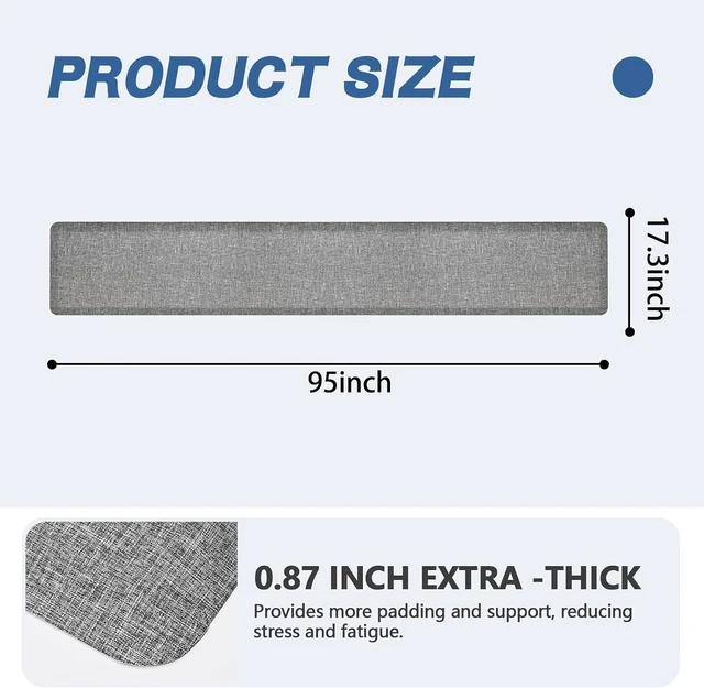 Alt view image 3 of 7 - Anti Slip 7/8 inchs Anti Fatigue Kitchen Floor Mat, Ergonomic Comfort Standing Mat, Waterproof Kitchen Runner for Home, Kitchen, Office, Laundry, Garage (Light Gray, 17.3" x 95" -0.87")