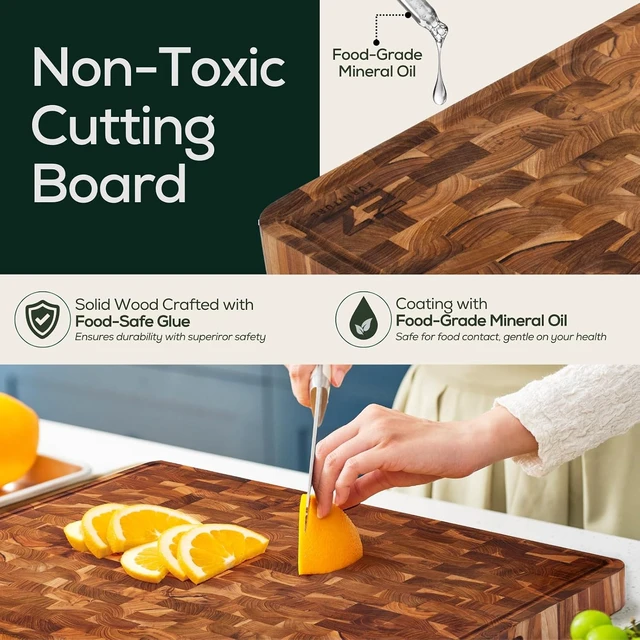 Alt view image 2 of 7 - Large (L) Acacia End Grain Cutting Board, Reversible, Knife-Friendly Charcuterie Butcher Block with Juice Groove & Handles, Non-Toxic, Gift Box Included (20" x 15" x 1.5")