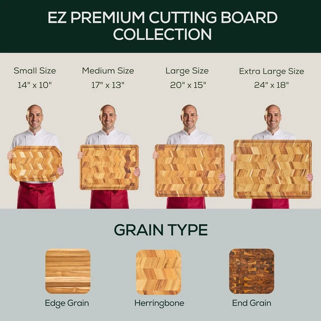Alt view image 4 of 7 - Large (L) Acacia End Grain Cutting Board, Reversible, Knife-Friendly Charcuterie Butcher Block with Juice Groove & Handles, Non-Toxic, Gift Box Included (20" x 15" x 1.5")