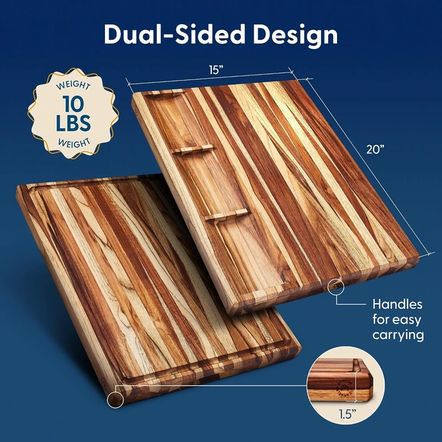 Alt view image 2 of 7 - Bradbury Teak Wood Cutting Board, Large 20x15x1.5 in