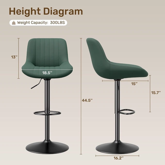 Alt view image 2 of 7 - Modern Swivel Bar Stools, Adjustable Bar Stools Set of 2, Green