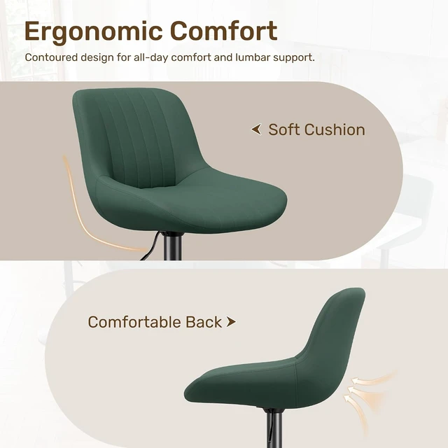 Alt view image 3 of 7 - Modern Swivel Bar Stools, Adjustable Bar Stools Set of 2, Green
