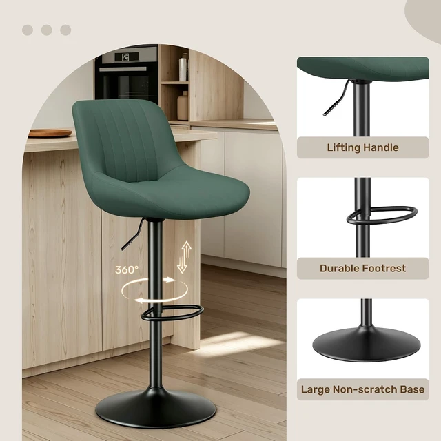 Alt view image 5 of 7 - Modern Swivel Bar Stools, Adjustable Bar Stools Set of 2, Green