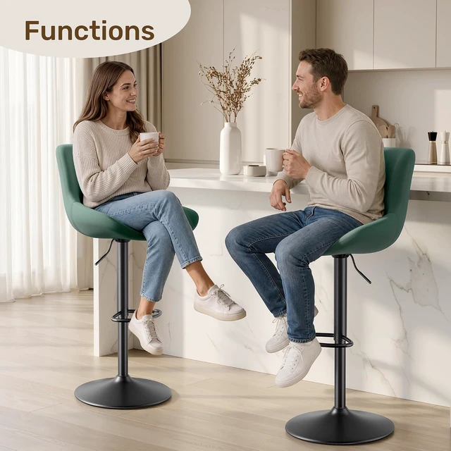 Alt view image 6 of 7 - Modern Swivel Bar Stools, Adjustable Bar Stools Set of 2, Green