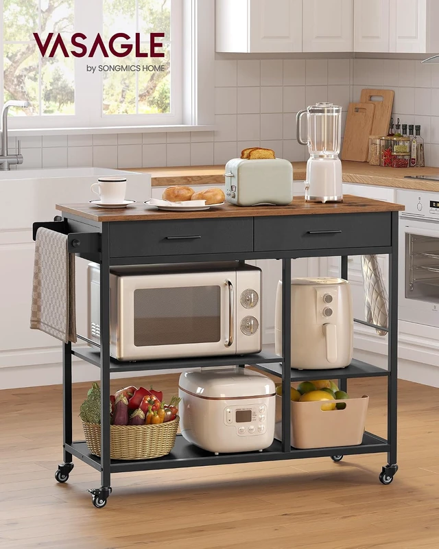 Alt view image 2 of 6 - Kitchen Island Cart with Storage, 2 Drawers, Towel Rack
