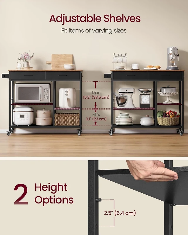 Alt view image 4 of 6 - Kitchen Island Cart with Storage, 2 Drawers, Towel Rack