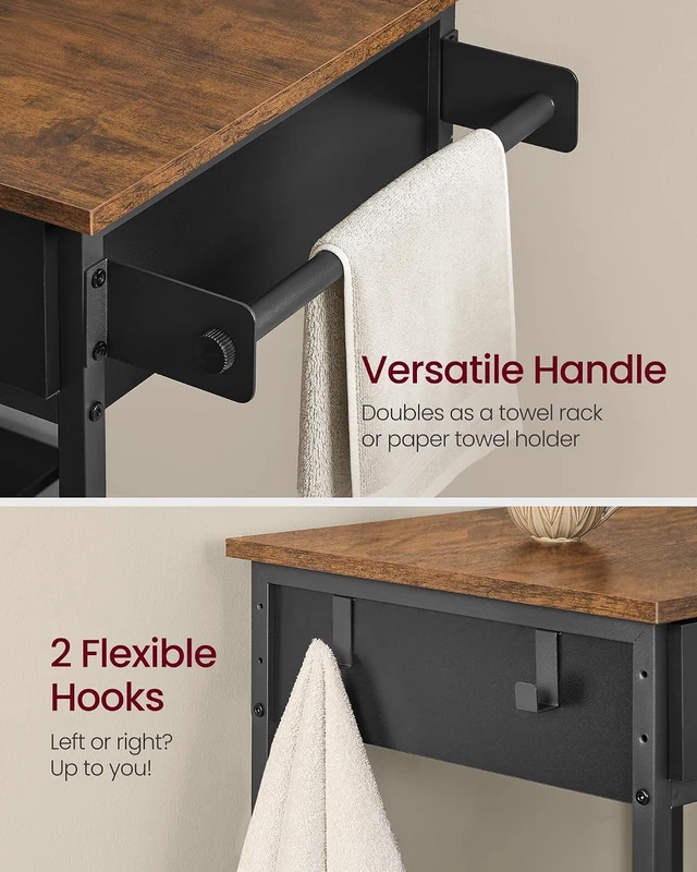 Alt view image 5 of 6 - Kitchen Island Cart with Storage, 2 Drawers, Towel Rack