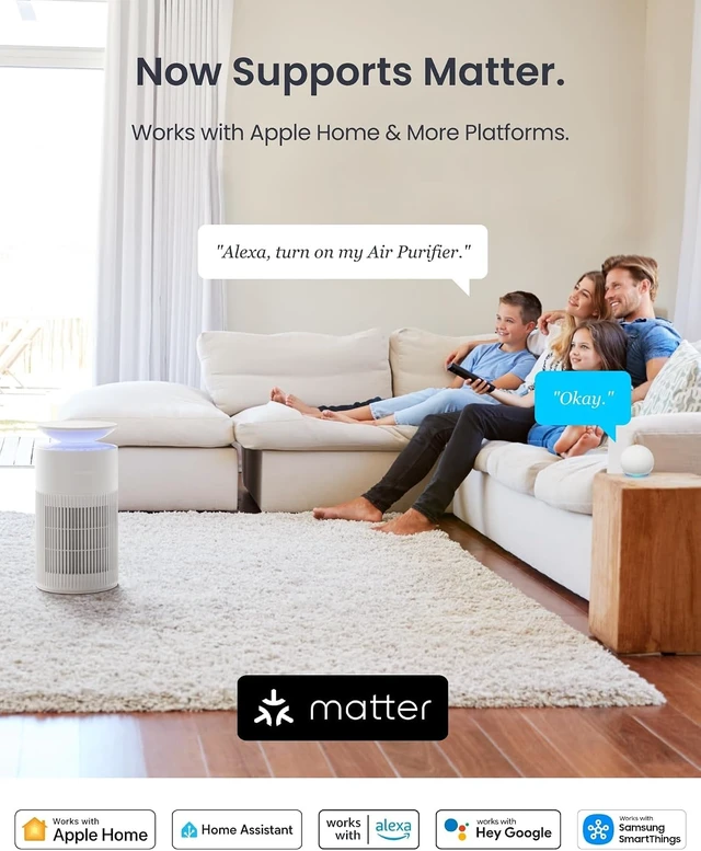 Alt view image 3 of 7 - Air Purifier for Home Large Room, Matter, Up to 3620 ft², Air Purifier for Wildfire Smoke, Pets, Odors, 20dB, Washable Pre-filter, Pet Mode, RGB Light, Work with Alexa, HomeKit, Google Home