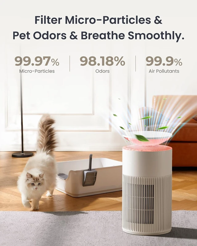 Alt view image 5 of 7 - Air Purifier for Home Large Room, Matter, Up to 3620 ft², Air Purifier for Wildfire Smoke, Pets, Odors, 20dB, Washable Pre-filter, Pet Mode, RGB Light, Work with Alexa, HomeKit, Google Home