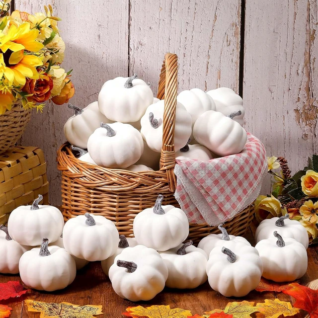 Alt view image 6 of 7 - 120 Pcs 3.15" Fall Artificial Pumpkins, Foam Pumpkin Decor, White