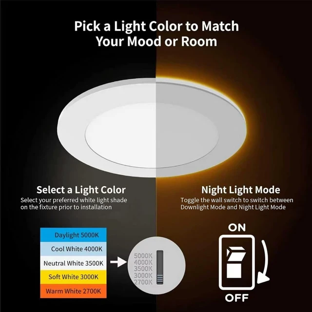 Alt view image 2 of 7 - 12 Pack 6 Inch 5CCT LED Recessed Lighting with Night Light, White