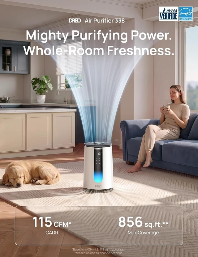 Alt view image 3 of 7 - Air Purifier for Home, HEPA Sleep Mode, AHAM VERIFIDE Air Purifiers for Bedroom, Pets, Smoke, Dust, Pollen & Odors, PM2.5 Monitor, Auto & Turbo Mode, 4 Speeds, Scent Diffuser, DR-HAP008( 338)