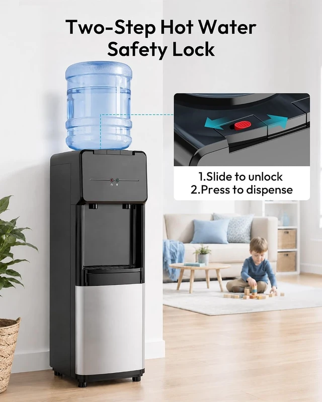 Alt view image 5 of 7 - Hot & Cold Water Dispenser, Top Loading Water Dispenser for 3 or 5 Gallon Bottles, Top Loading Hot & Cold Water Dispensor with Child Safety Lock, for Office, Home