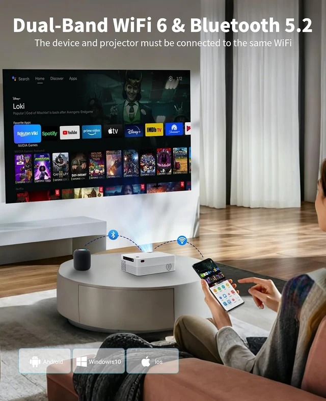 Alt view image 4 of 7 - Smart Projector with Wi-Fi and Bluetooth4K Support Video projector