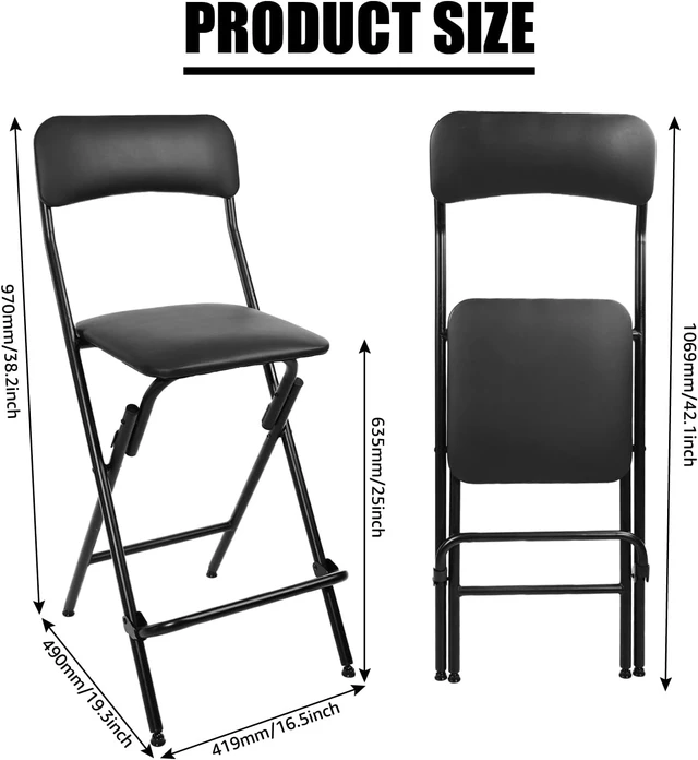 Alt view image 3 of 7 - HOME Folding Bar Stool with Backrest,25 Inch Leather Padded Counter Height Foldable Stool,Tall Folding Stool Chair for Gardening Kitchen Shop Cafe, Black (2 Pack)