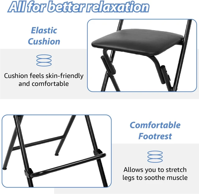 Alt view image 6 of 7 - HOME Folding Bar Stool with Backrest,25 Inch Leather Padded Counter Height Foldable Stool,Tall Folding Stool Chair for Gardening Kitchen Shop Cafe, Black (2 Pack)