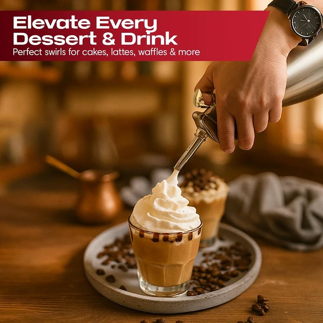 Alt view image 6 of 7 - (2 Pint / 1 Liter) Stainless Steel Whipped Cream Dispenser - Decorating Tips for Desserts, Latte + Cleaning Brush - Whip Cream Dispenser Canister for Home, Bakery or Restaurant - 90079