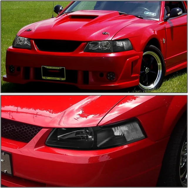 Alt view image 4 of 6 - HL-OH-FM99-BK-CL1 Black Housing Headlights Replacement Compatible with 99-04 Ford Mustang