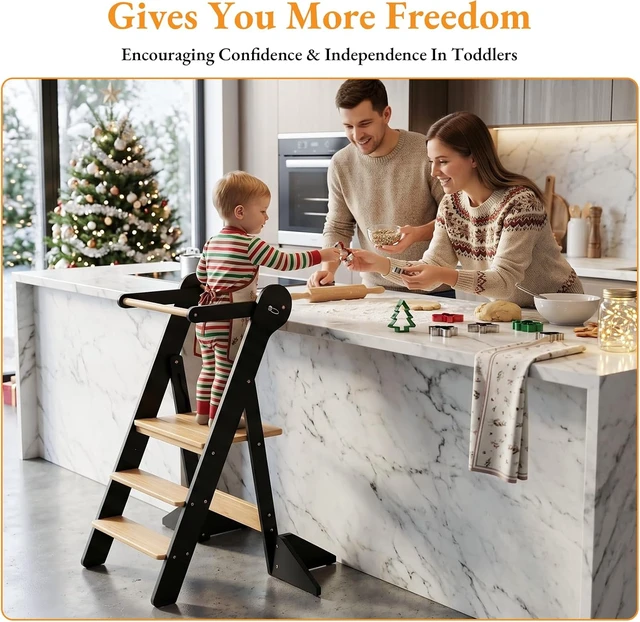 Alt view image 2 of 7 - Toddler Standing Tower Foldable Toddler Kitchen Step Stool