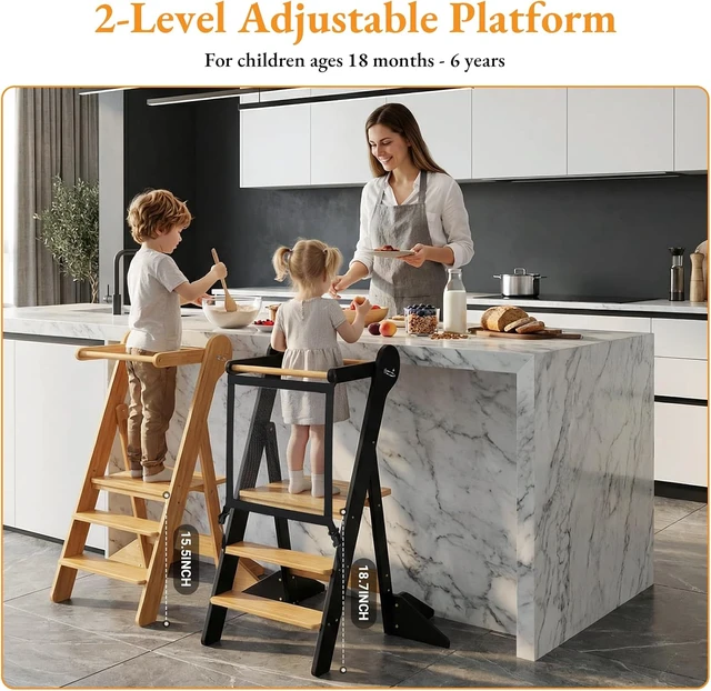 Alt view image 3 of 7 - Toddler Standing Tower Foldable Toddler Kitchen Step Stool