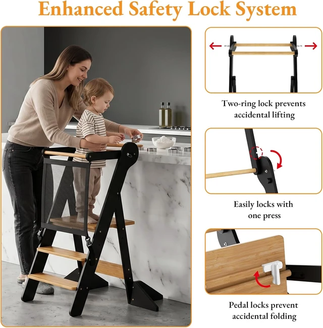 Alt view image 4 of 7 - Toddler Standing Tower Foldable Toddler Kitchen Step Stool