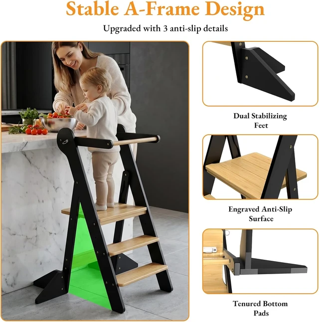 Alt view image 5 of 7 - Toddler Standing Tower Foldable Toddler Kitchen Step Stool