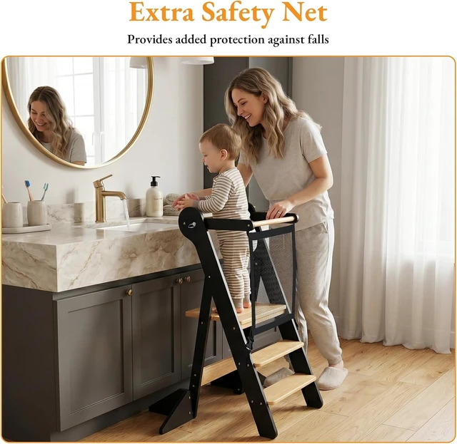 Alt view image 6 of 7 - Toddler Standing Tower Foldable Toddler Kitchen Step Stool
