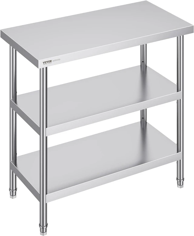 Main image of Stainless Steel Food Prep Table, 18 x 36 x 34 Inch Commercial Kitchen Worktable, with 2 Adjustable Undershelf, Heavy Duty Prep Metal Work Table for BBQ, Kitchen, Home, and Garage
