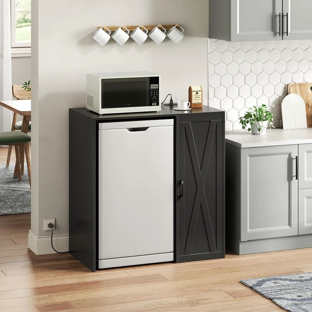 Alt view image 3 of 5 - Mini Fridge Cabinet with Storage & Outlet, Coffee Bar Cabinet