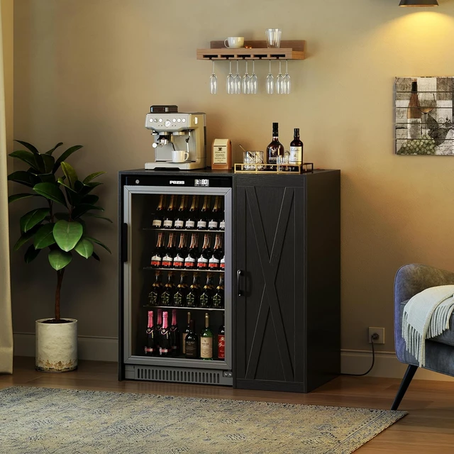 Alt view image 4 of 5 - Mini Fridge Cabinet with Storage & Outlet, Coffee Bar Cabinet