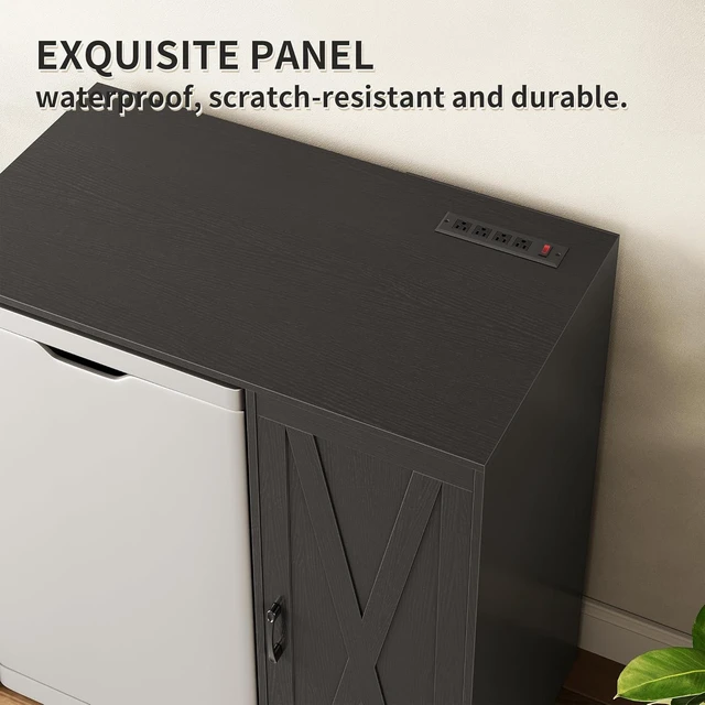 Alt view image 5 of 5 - Mini Fridge Cabinet with Storage & Outlet, Coffee Bar Cabinet