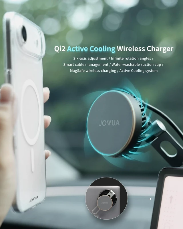 Alt view image 2 of 7 - Active Cooling 6D Tesla Compatible Invisible Foldaway Car Mount Qi2 Wireless Charger for Tesla S/3/X/Y/Cybertruck (Magnet), Compatible for magsafe
