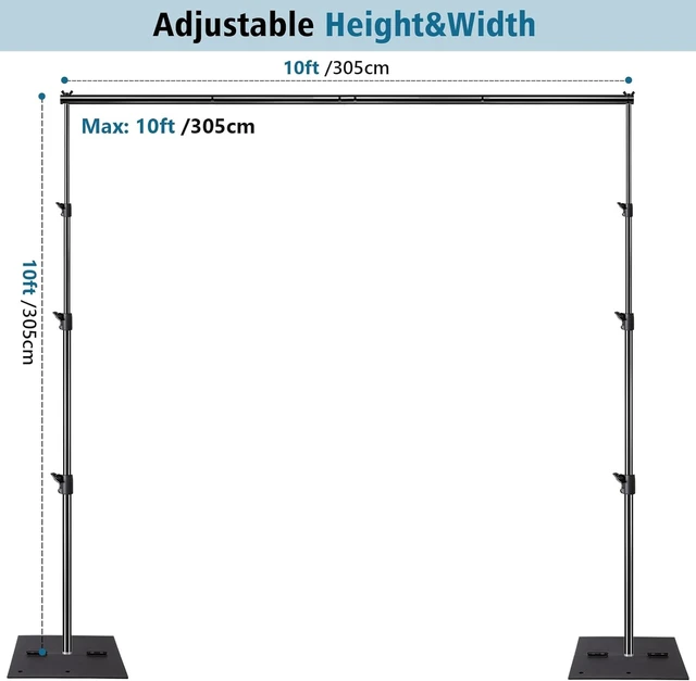 Alt view image 3 of 7 - Heavy Duty Backdrop Stand Pipe and Drape Photography Backdrop Stand Kit Adjustable Photo Background Stand 10ft x 10ft with Metal Base, 4 Clamps,Carrying Bag for Photography Video Studio