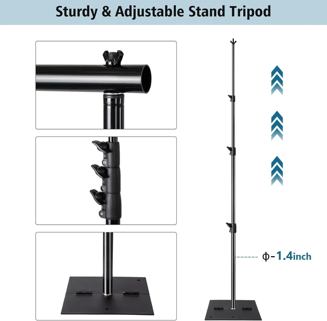 Alt view image 4 of 7 - Heavy Duty Backdrop Stand Pipe and Drape Photography Backdrop Stand Kit Adjustable Photo Background Stand 10ft x 10ft with Metal Base, 4 Clamps,Carrying Bag for Photography Video Studio